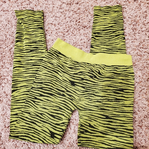 Neon Yellow Zebra Print Textured Stretch Pants Medium - Picture 1 of 5